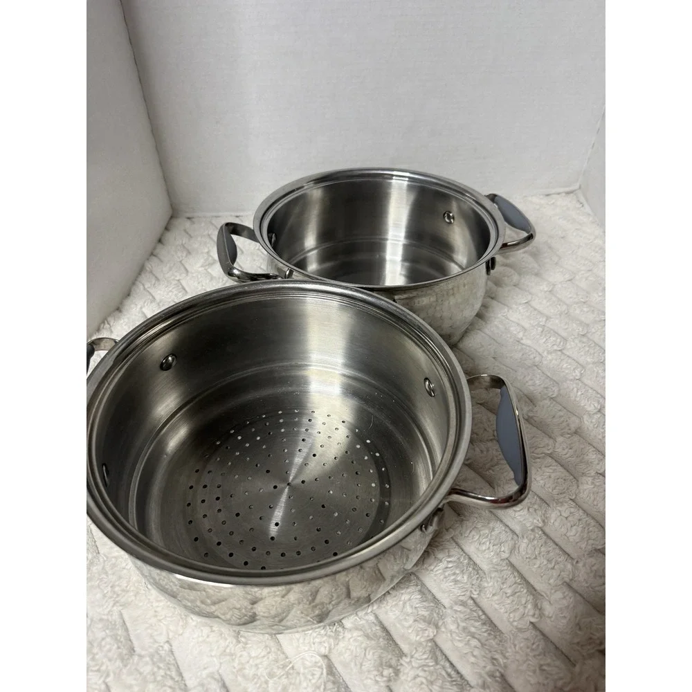 Belgique Stainless Steel Stackable Steamer Strainer Boiler Pot 2 Set 3QT